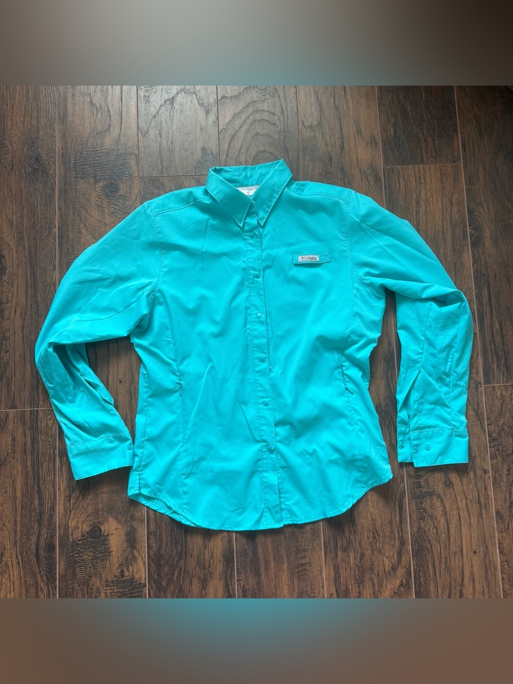 Columbia Size Medium Teal Blue PFG Long Sleeve Outdoor Shirt